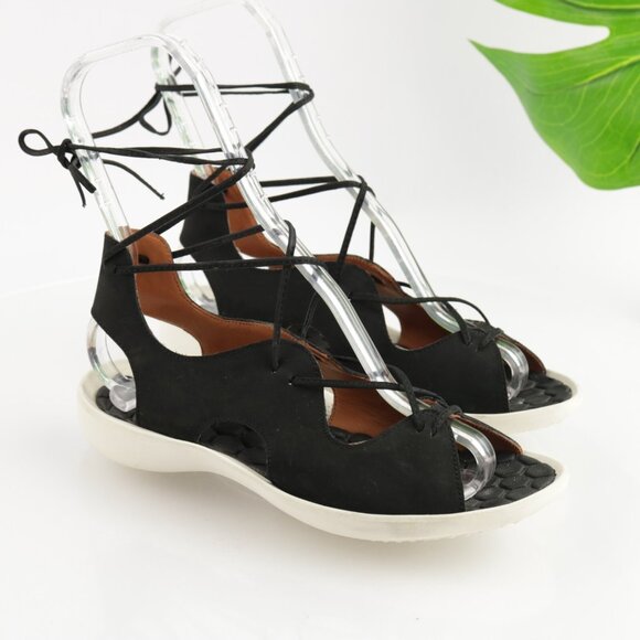 L'Amour Des Pieds Womens Nesimah Sandals Size 7 Black Leathte Ankle Tie Up Shoes - Picture 14 of 14